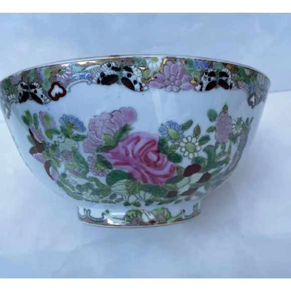 Antique Chinese Family Rose Medallion Hand Painted Decorated Bowl Gold Trim - Picture 14 of 16